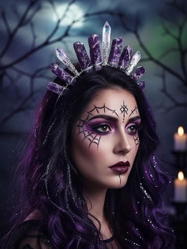 Formery Purple Raw Crystal Crown Silver Amethyst Quartz Headband – Elegant Hair Accessories for Women - görsel 16