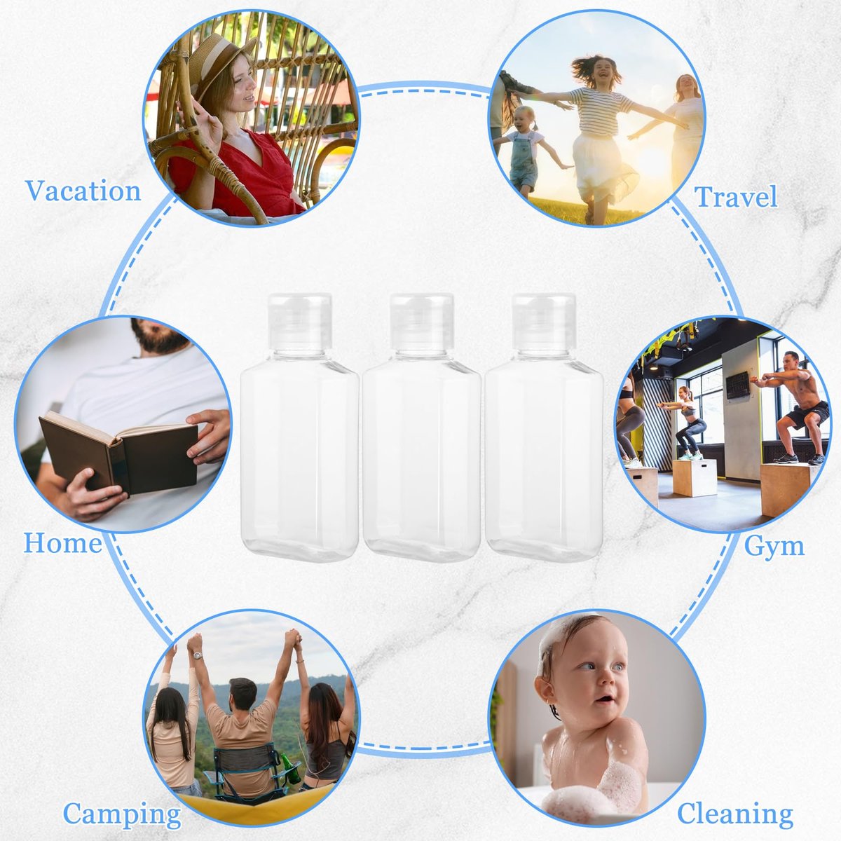 CYEAH 100-Pack 2 oz Empty Hand Sanitizer Bottles – Clear Refillable Flip-Top Travel Bottles for Business Trips, Camping & On-the-Go Hygiene - görsel 13