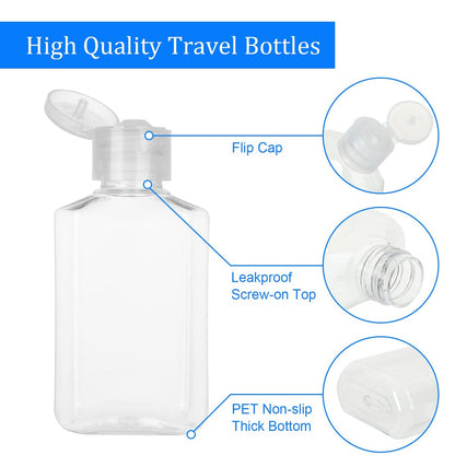 CYEAH 100-Pack 2 oz Empty Hand Sanitizer Bottles – Clear Refillable Flip-Top Travel Bottles for Business Trips, Camping & On-the-Go Hygiene