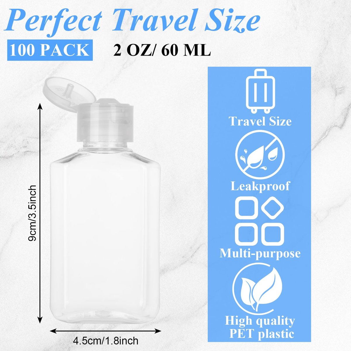 CYEAH 100-Pack 2 oz Empty Hand Sanitizer Bottles – Clear Refillable Flip-Top Travel Bottles for Business Trips, Camping & On-the-Go Hygiene - görsel 3