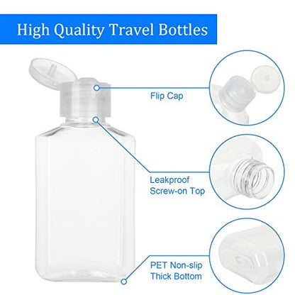 CYEAH 100-Pack 2 oz Empty Hand Sanitizer Bottles – Clear Refillable Flip-Top Travel Bottles for Business Trips, Camping & On-the-Go Hygiene