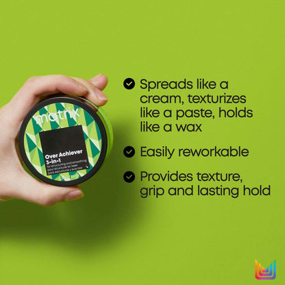 Matrix Styling Over Achiever 3-in-1 Wax for Smoothing & Structuring Hair – Long Lasting Texture & Grip, Reworkable Hold, Spreads Like Cream Pomade, 1.7 Oz Avelisse