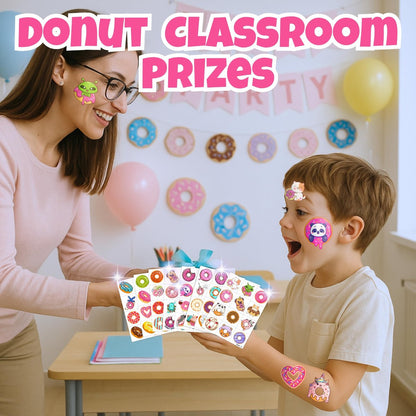 96PCS Donut Pre-Cut Temporary Tattoos for Kids - Cute Birthday Party Decorations, Stickers for Girls & Boys, Fun Party Favors, Classroom Prizes, Christmas Gifts, Themed Party Supplies