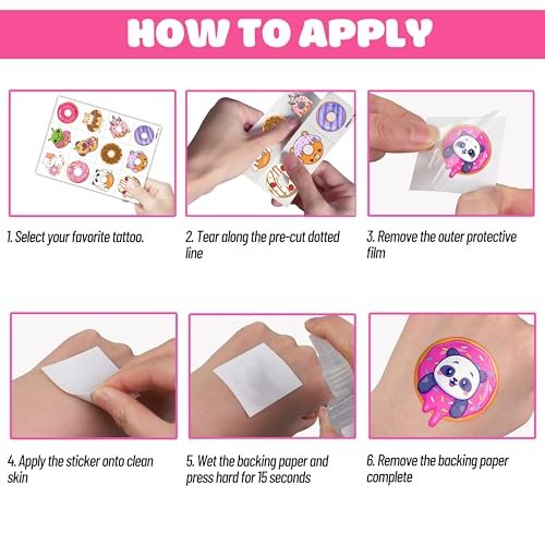 96PCS Donut Pre-Cut Temporary Tattoos for Kids - Cute Birthday Party Decorations, Stickers for Girls & Boys, Fun Party Favors, Classroom Prizes, Christmas Gifts, Themed Party Supplies - görsel 16