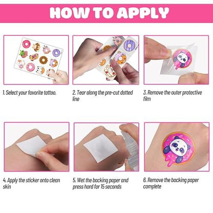 96PCS Donut Pre-Cut Temporary Tattoos for Kids - Cute Birthday Party Decorations, Stickers for Girls & Boys, Fun Party Favors, Classroom Prizes, Christmas Gifts, Themed Party Supplies