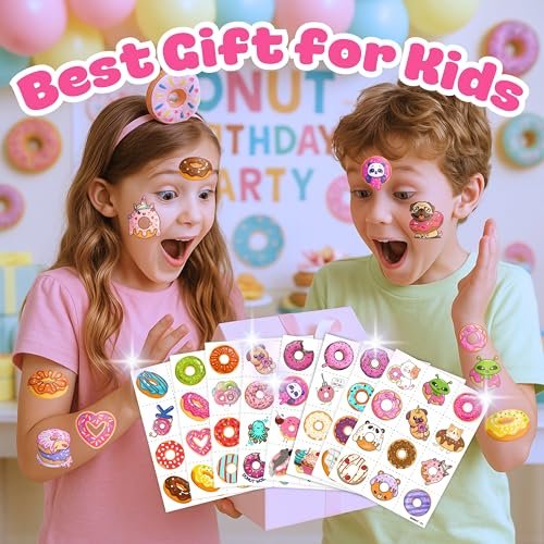 96PCS Donut Pre-Cut Temporary Tattoos for Kids - Cute Birthday Party Decorations, Stickers for Girls & Boys, Fun Party Favors, Classroom Prizes, Christmas Gifts, Themed Party Supplies - görsel 10