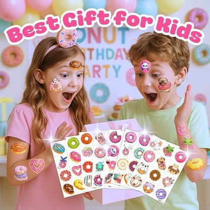 96PCS Donut Pre-Cut Temporary Tattoos for Kids - Cute Birthday Party Decorations, Stickers for Girls & Boys, Fun Party Favors, Classroom Prizes, Christmas Gifts, Themed Party Supplies