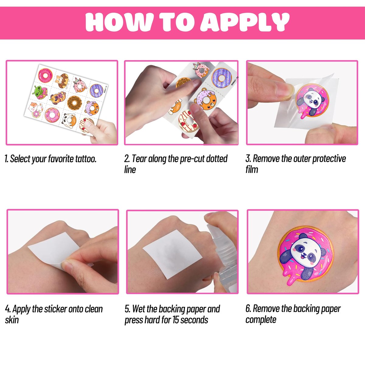 96PCS Donut Pre-Cut Temporary Tattoos for Kids - Cute Birthday Party Decorations, Stickers for Girls & Boys, Fun Party Favors, Classroom Prizes, Christmas Gifts, Themed Party Supplies - görsel 15