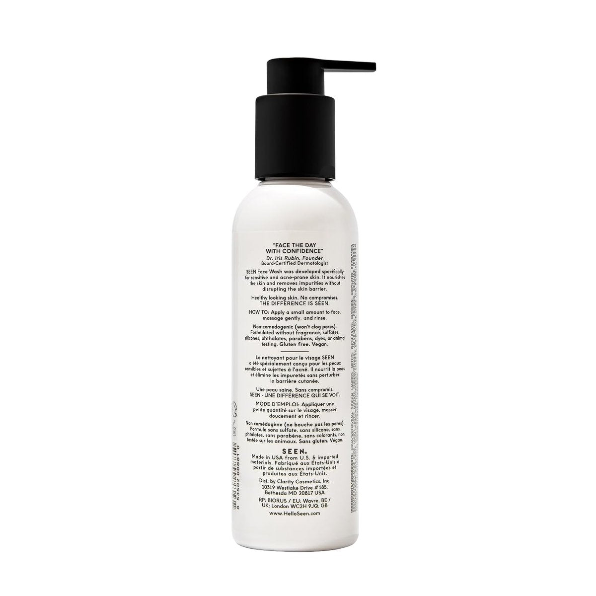 SEEN Face Wash Fragrance Free - Non-Comedogenic Face Cleanser for Sensitive, Eczema & Acne Prone Skin - Dermatologist-Developed, 6.8 Fl Oz Avelisse