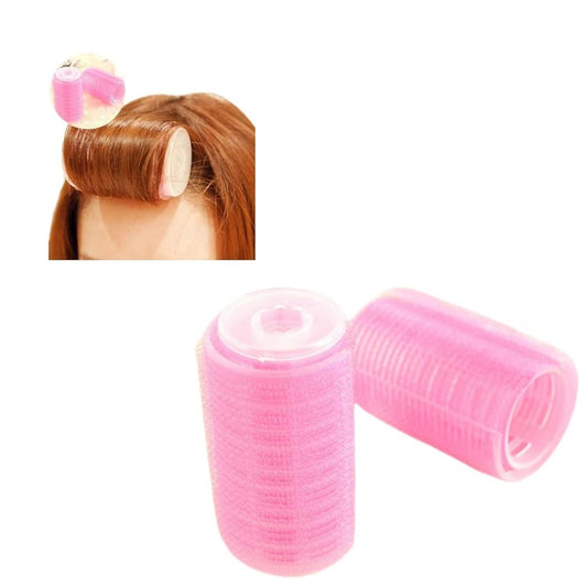 Self-Adhesive Plastic Hair Rollers for Bangs - Volume Curling Styling Tools, DIY Makeup, Pink, 2 Pack