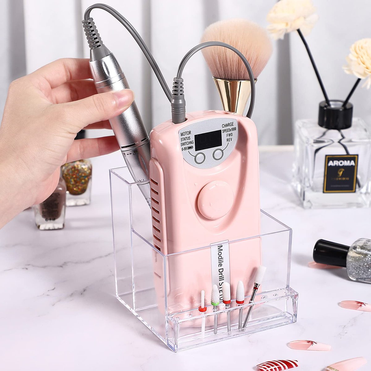 Noverlife 10 Holes Mini Nail Drill Machine & Bits Storage Box – Transparent Nail Drill Grinding Bit Organizer, Plastic Nail Drill Tool Displayer Holder Case - görsel 15
