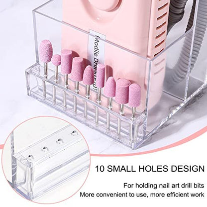 Noverlife 10 Holes Mini Nail Drill Machine & Bits Storage Box – Transparent Nail Drill Grinding Bit Organizer, Plastic Nail Drill Tool Displayer Holder Case
