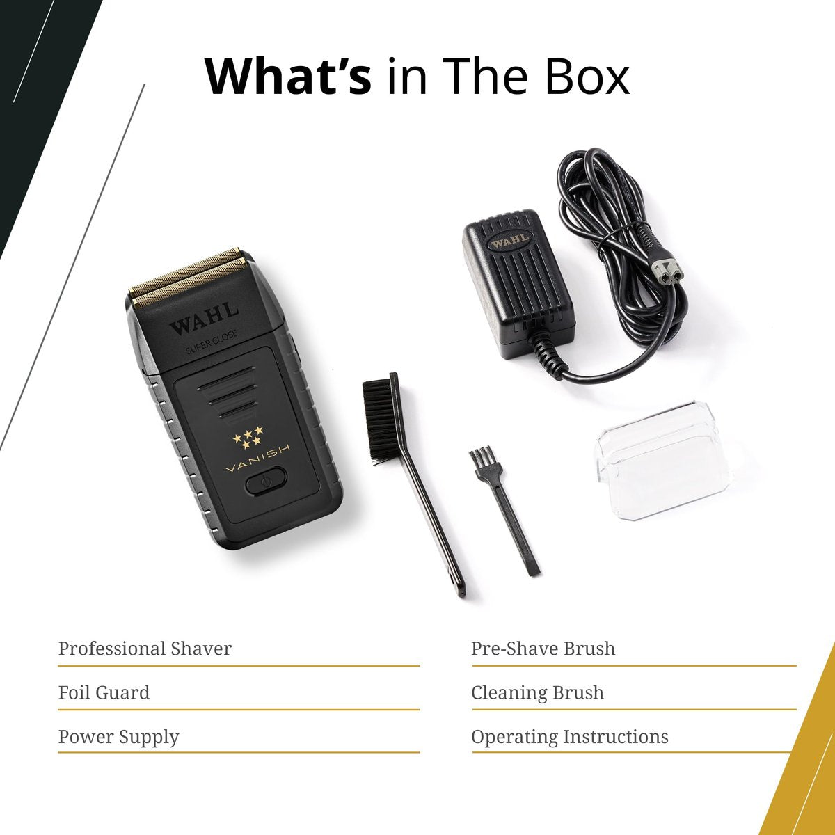 Wahl Professional 5 Star Vanish Shaver - Cordless Lithium-Ion Foil Shaver with 100+ Minute Runtime, Ergonomic Design, Gold Avelisse