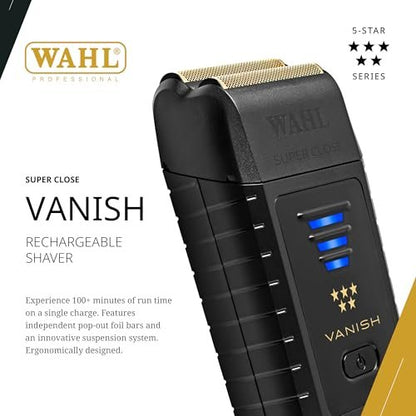 Wahl Professional 5 Star Vanish Shaver - Cordless Lithium-Ion Foil Shaver with 100+ Minute Runtime, Ergonomic Design, Gold Avelisse