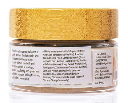 Organic Face Scrub 2oz – Natural Exfoliator with Crushed Walnut Shells, Aloe Vera, Green Tea, & Silk Protein – Clears Blackheads & Smooths Skin – Hydrating & Gentle for All Skin Types
