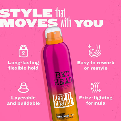 TIGI Bed Head Keep It Casual Hair Spray - Flexible Hold with Brushable Finish, Frizz & Static Control, 9.1 oz