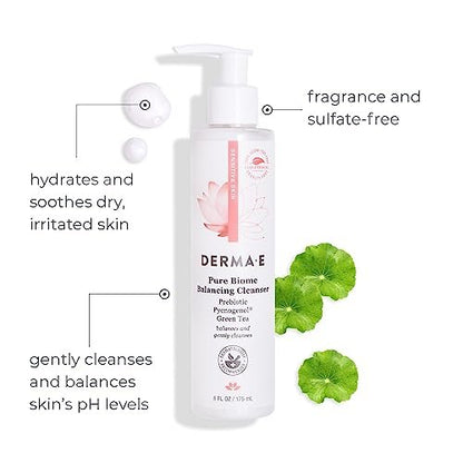 Derma E Pure Biome Balancing Cleanser - Cranberry, 6 Fl Oz - Gentle Daily Face Wash for Sensitive Skin Avelisse