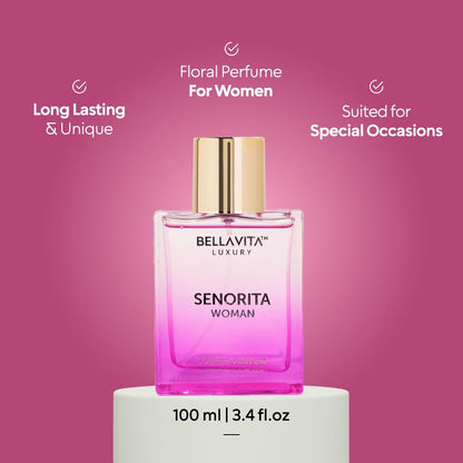 Bellavita Luxury Senorita Eau de Parfum for Women – Fresh Floral with Yuzu, Peony & Musk – 100 ml (3.4 fl.oz.) Long-Lasting Fragrance Avelisse