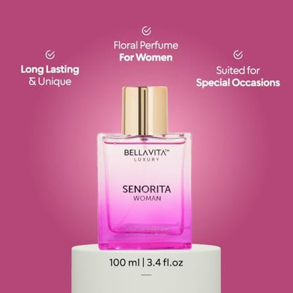 Bellavita Luxury Senorita Eau de Parfum for Women – Fresh Floral with Yuzu, Peony & Musk – 100 ml (3.4 fl.oz.) Long-Lasting Fragrance Avelisse