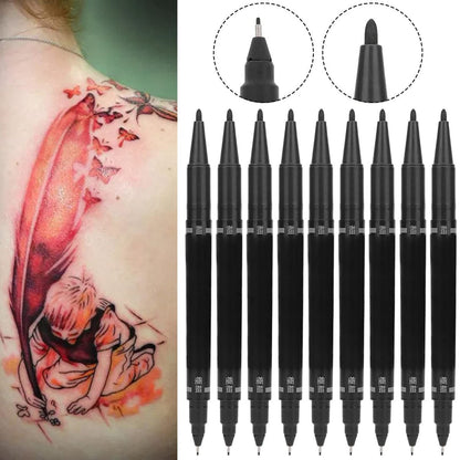 Tiiyee 10-Pack Tattoo Skin Markers – Fine & Regular Tip Stencil Pens for Tattoo Artists (Black) Avelisse