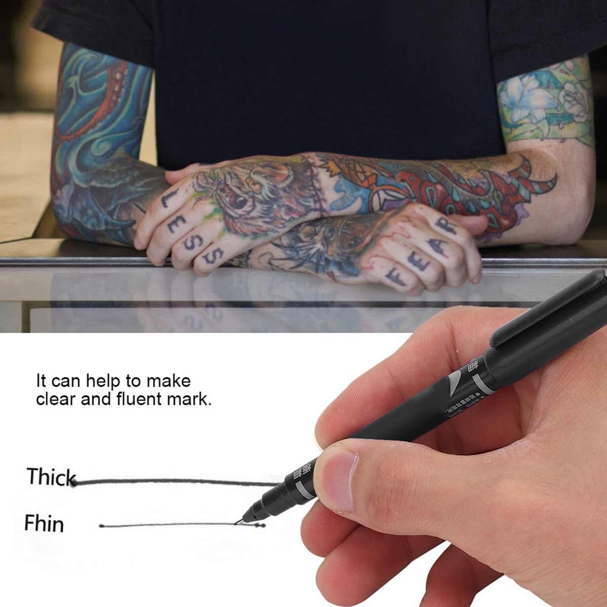Tiiyee 10-Pack Tattoo Skin Markers – Fine & Regular Tip Stencil Pens for Tattoo Artists (Black) Avelisse