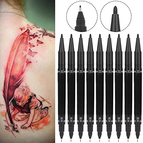 Tiiyee 10-Pack Tattoo Skin Markers – Fine & Regular Tip Stencil Pens for Tattoo Artists (Black) Avelisse