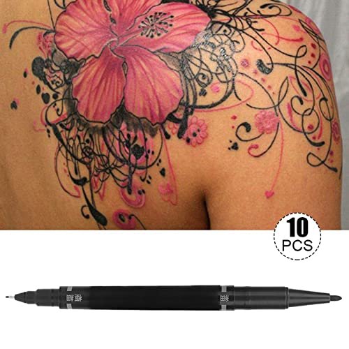 Tiiyee 10-Pack Tattoo Skin Markers – Fine & Regular Tip Stencil Pens for Tattoo Artists (Black) Avelisse