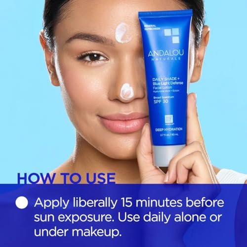 Andalou Naturals Clear Skin Mineral Face Sunscreen SPF 30 - Daily Shade Pollution Defense Facial Sunblock Lotion with Zinc Oxide - Lightweight, Non-Greasy, Non-comedogenic, Fragrance-Free - 2.7 fl oz Avelisse