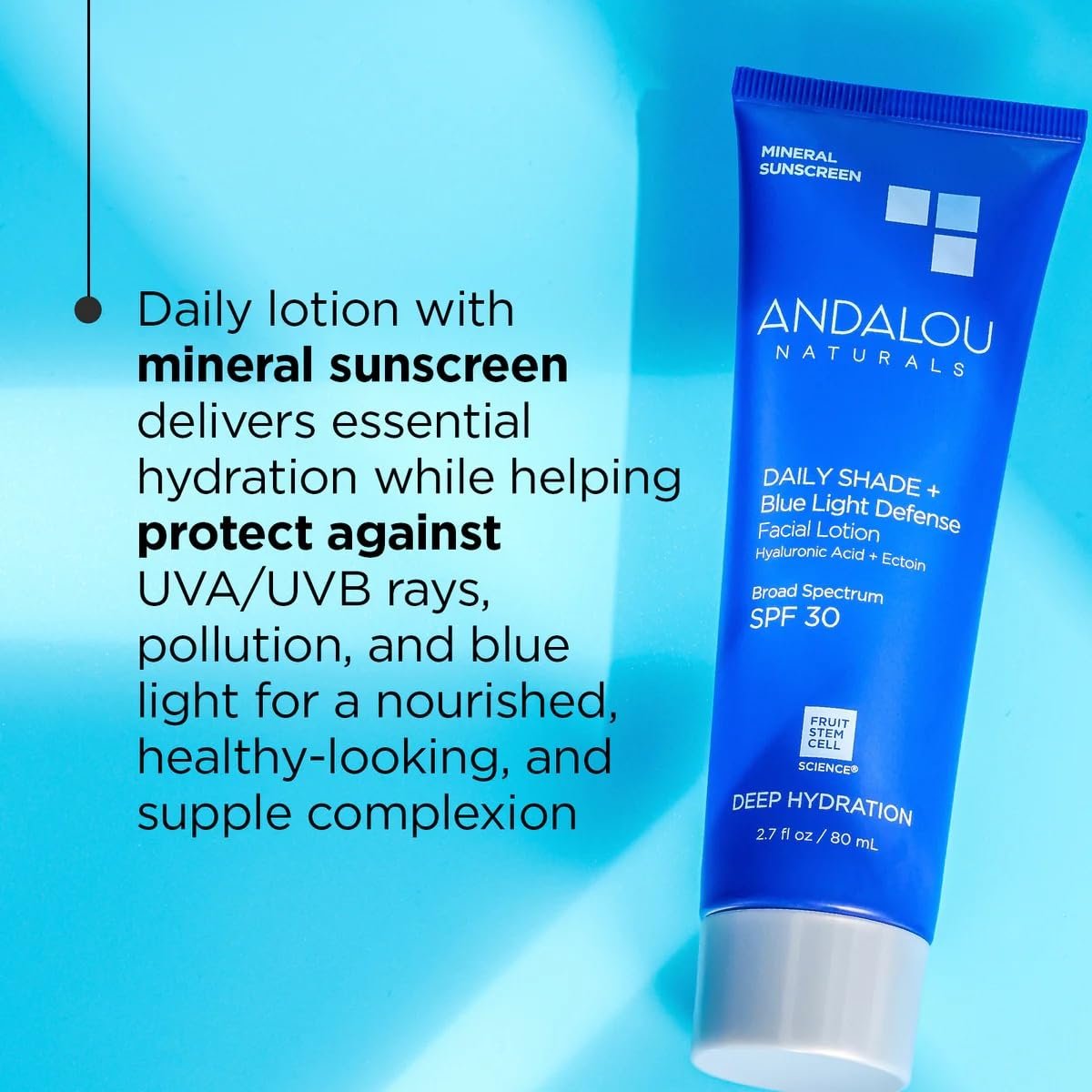 Andalou Naturals Clear Skin Mineral Face Sunscreen SPF 30 - Daily Shade Pollution Defense Facial Sunblock Lotion with Zinc Oxide - Lightweight, Non-Greasy, Non-comedogenic, Fragrance-Free - 2.7 fl oz Avelisse