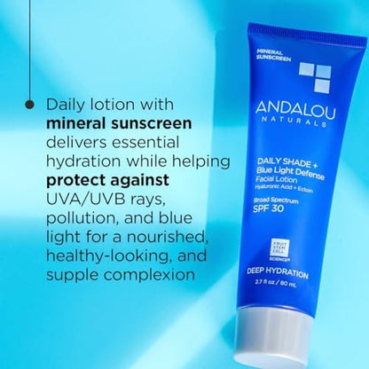 Andalou Naturals Clear Skin Mineral Face Sunscreen SPF 30 - Daily Shade Pollution Defense Facial Sunblock Lotion with Zinc Oxide - Lightweight, Non-Greasy, Non-comedogenic, Fragrance-Free - 2.7 fl oz Avelisse