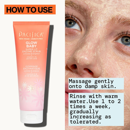 Pacifica Glow Baby Exfoliating Face Scrub – Brightening Enzyme Facial Cleanser with Vitamin C & Glycolic Acid for Radiant Smooth Skin, Vegan & Microbead-Free (4 fl oz) Avelisse