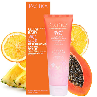 Pacifica Glow Baby Exfoliating Face Scrub – Brightening Enzyme Facial Cleanser with Vitamin C & Glycolic Acid for Radiant Smooth Skin, Vegan & Microbead-Free (4 fl oz) Avelisse