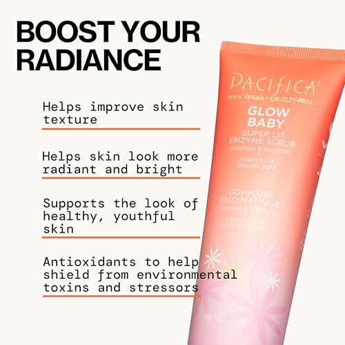 Pacifica Glow Baby Exfoliating Face Scrub – Brightening Enzyme Facial Cleanser with Vitamin C & Glycolic Acid for Radiant Smooth Skin, Vegan & Microbead-Free (4 fl oz) Avelisse