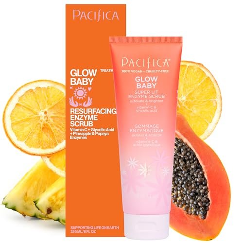 Pacifica Glow Baby Exfoliating Face Scrub – Brightening Enzyme Facial Cleanser with Vitamin C & Glycolic Acid for Radiant Smooth Skin, Vegan & Microbead-Free (4 fl oz) Avelisse