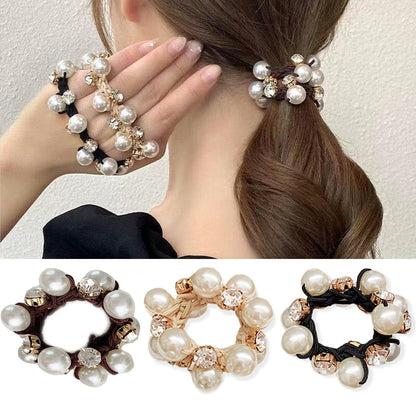Rhinestone and Pearl Hair Ties for Women and Girls - 3 Pack Elastic Scrunchies for Ponytails and Buns