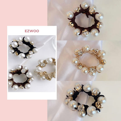 Rhinestone and Pearl Hair Ties for Women and Girls - 3 Pack Elastic Scrunchies for Ponytails and Buns