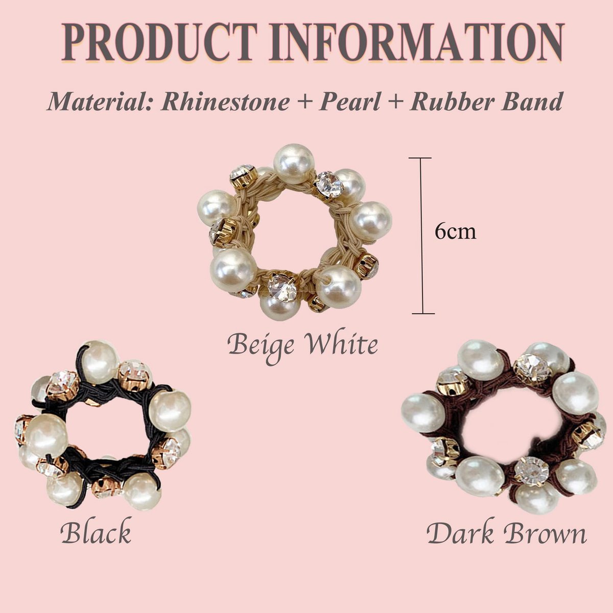 Rhinestone and Pearl Hair Ties for Women and Girls - 3 Pack Elastic Scrunchies for Ponytails and Buns - görsel 3