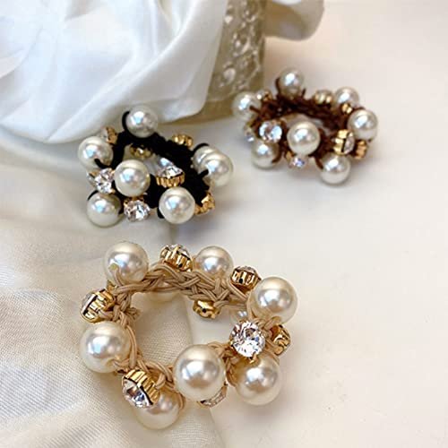 Rhinestone and Pearl Hair Ties for Women and Girls - 3 Pack Elastic Scrunchies for Ponytails and Buns - görsel 12