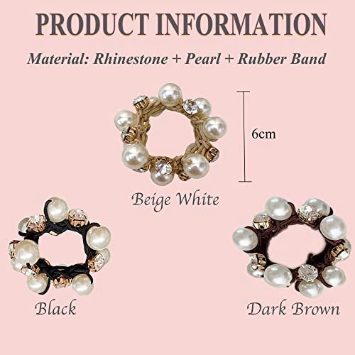 Rhinestone and Pearl Hair Ties for Women and Girls - 3 Pack Elastic Scrunchies for Ponytails and Buns - görsel 4