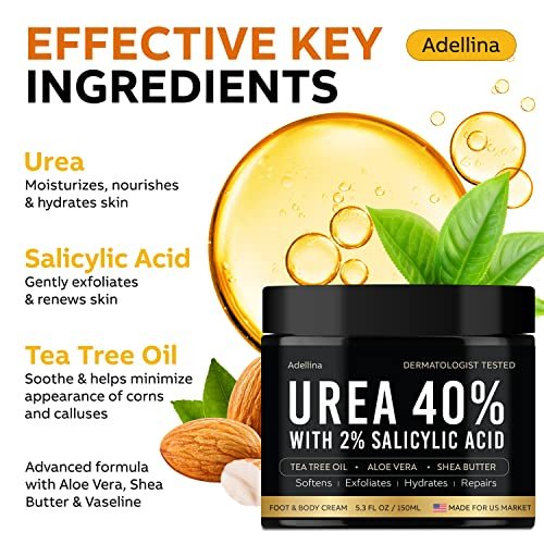 Adellina Urea Cream 40 Percent for Feet Maximum Strength - Dry Cracked Heels Repair Lotion 5.3 oz Avelisse