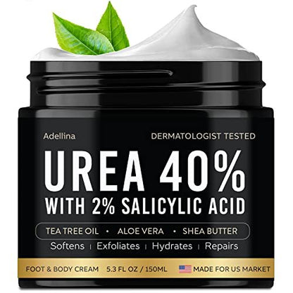 Adellina Urea Cream 40 Percent for Feet Maximum Strength - Dry Cracked Heels Repair Lotion 5.3 oz Avelisse