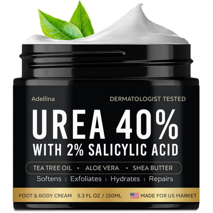 Adellina Urea Cream 40 Percent for Feet Maximum Strength - Dry Cracked Heels Repair Lotion 5.3 oz Avelisse