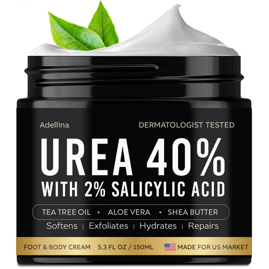 Adellina Urea Cream 40 Percent for Feet Maximum Strength - Dry Cracked Heels Repair Lotion 5.3 oz Avelisse