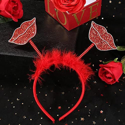 Dzrige Red Lips Headband – Glitter Kiss Lips Hair Band for Valentine's Day, New Year, Wedding, Birthday Party