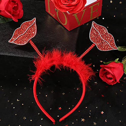 Dzrige Red Lips Headband – Glitter Kiss Lips Hair Band for Valentine's Day, New Year, Wedding, Birthday Party