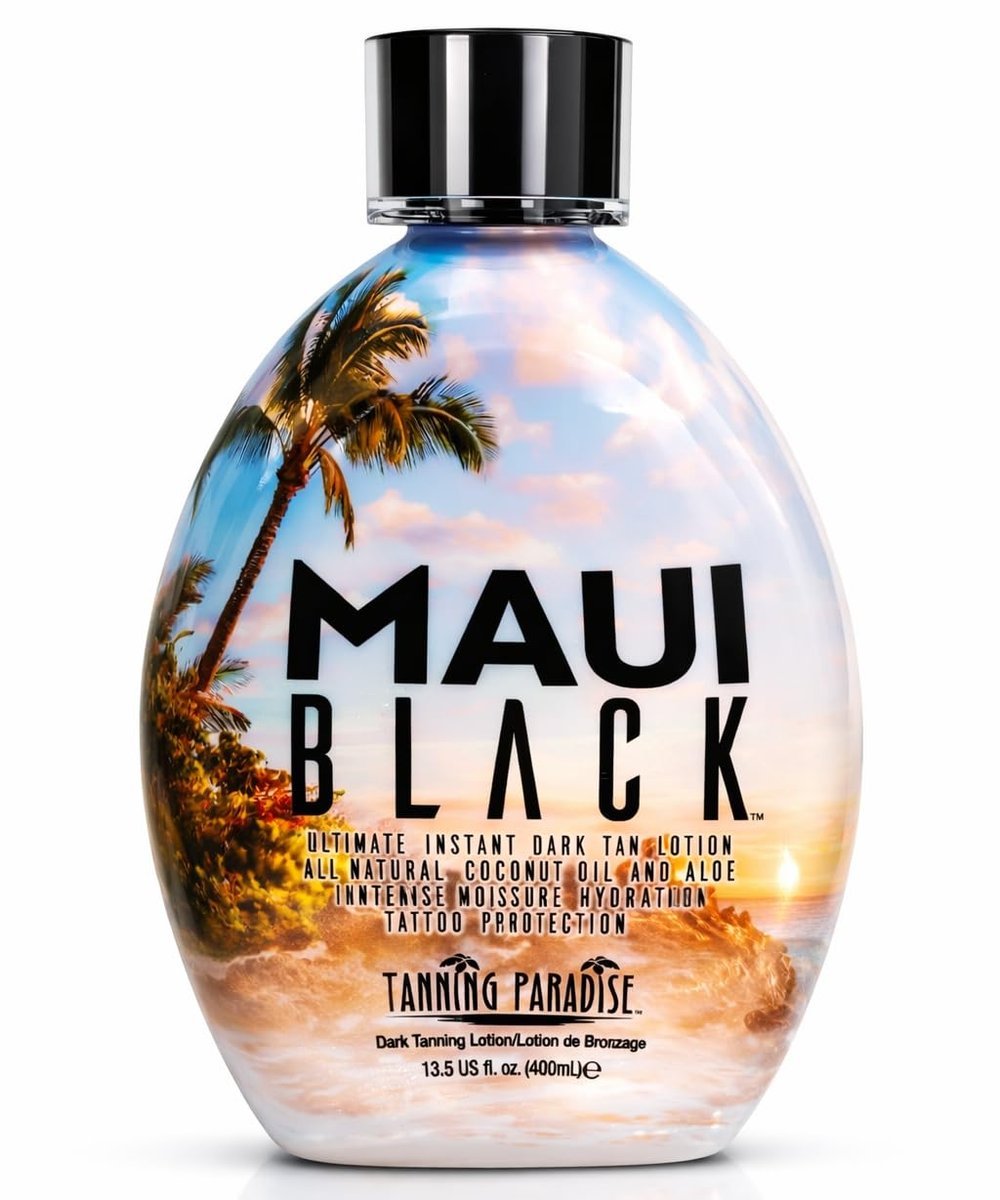 Tanning Paradise Maui Black Tanning Lotion - Instant Dark Tan with Coconut Oil & Aloe, 13.5 oz Avelisse