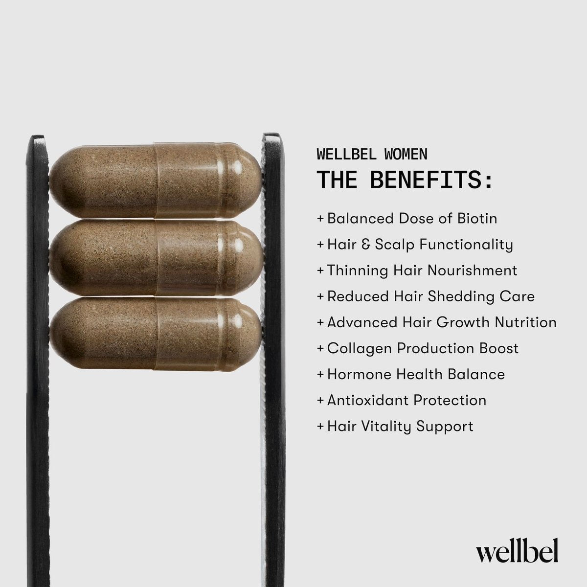 WELLBEL Women Clean Supplement for Hair, Skin, and Nails - Vegan, Gluten Free & Non GMO (90 Count) Avelisse
