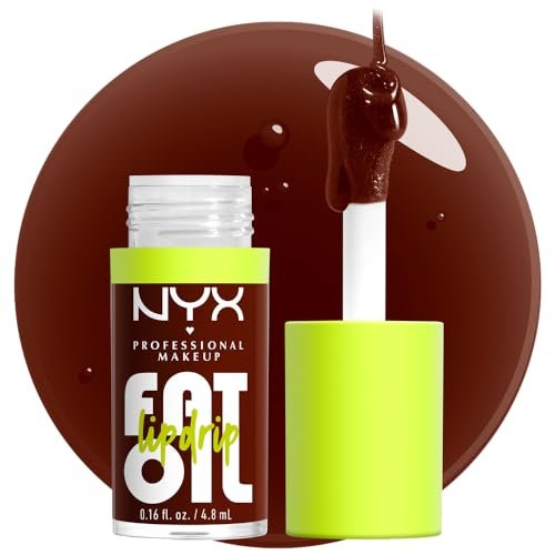 NYX PROFESSIONAL MAKEUP Fat Oil Lip Drip - Moisturizing Lip Oil Gloss, Vegan Tinted Formula, Up to 12 HR Hydration - Status Update (Rich Chocolate) - görsel 2