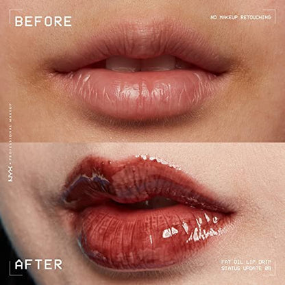NYX PROFESSIONAL MAKEUP Fat Oil Lip Drip - Moisturizing Lip Oil Gloss, Vegan Tinted Formula, Up to 12 HR Hydration - Status Update (Rich Chocolate)