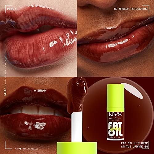 NYX PROFESSIONAL MAKEUP Fat Oil Lip Drip - Moisturizing Lip Oil Gloss, Vegan Tinted Formula, Up to 12 HR Hydration - Status Update (Rich Chocolate) - görsel 6